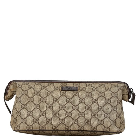 Gucci GG Supreme Pouch Beige Brown Leather - Picture 1 of 11